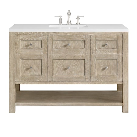 James Martin Vanities 48'' Single Vanity, Whitewashed Oak w/ 3 CM White Zeus Quartz Top 330-V48-WWO-3WZ